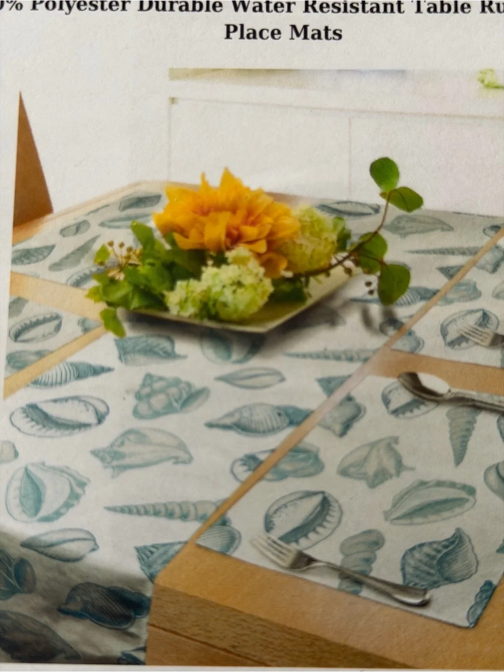 Premium Shell-Print Table Runner & Placemats Set - Blue
